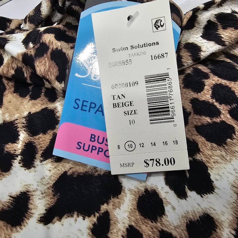 Swim Solutions Animal Print Pleat-Front Tankini Top - Picture 9 of 11